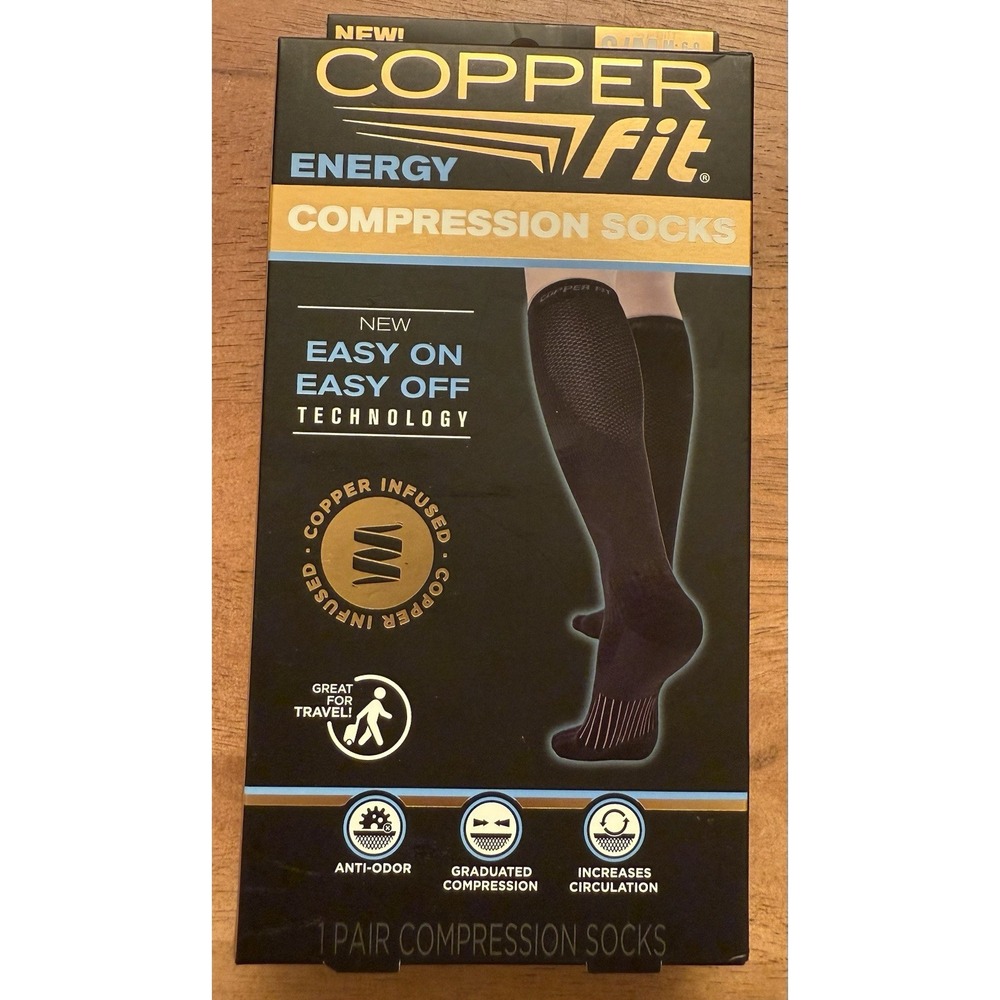 Copper Fit Energy Compression Socks Unisex Black‎ S/M Men 6-9 Women 7-10 New